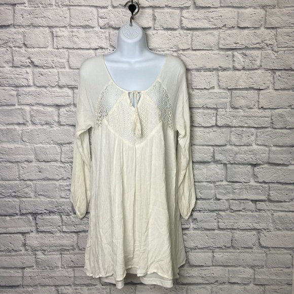 Purple Snow Dresses & Skirts - Purple Snow Cream Lace Long Sleeve Boho Tunic Mini Dress size Large